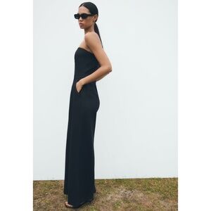 Zara Strapless Linen Blend Wide Leg Jumpsuit